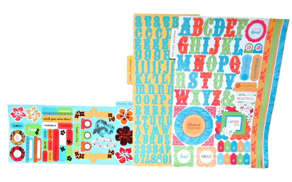 Summer Scrapbook Kit 17 Pages, Accent, Alpha & Numeric Stickers, Die-Cut Pieces